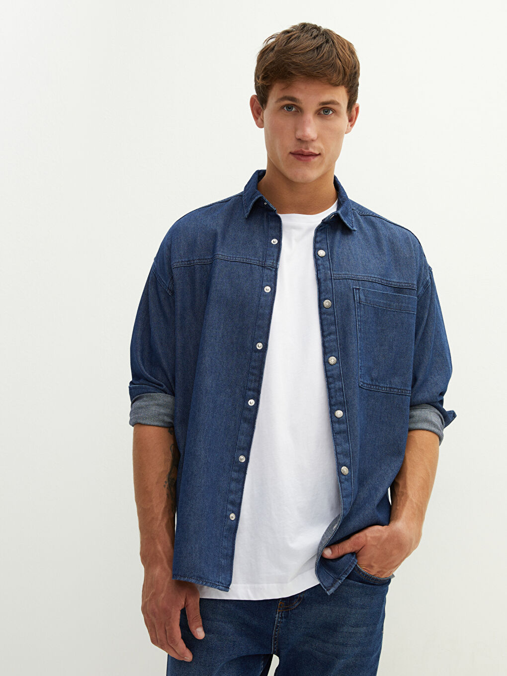 XSIDE Oversize Langarm Herren Jeanshemd -W14954Z8-309