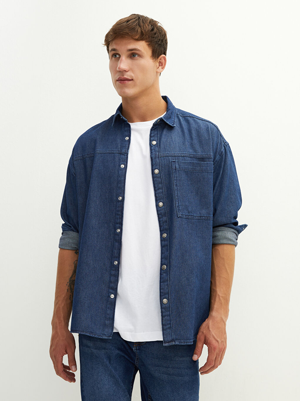 XSIDE Oversize Langarm Herren Jeanshemd -W14954Z8-309