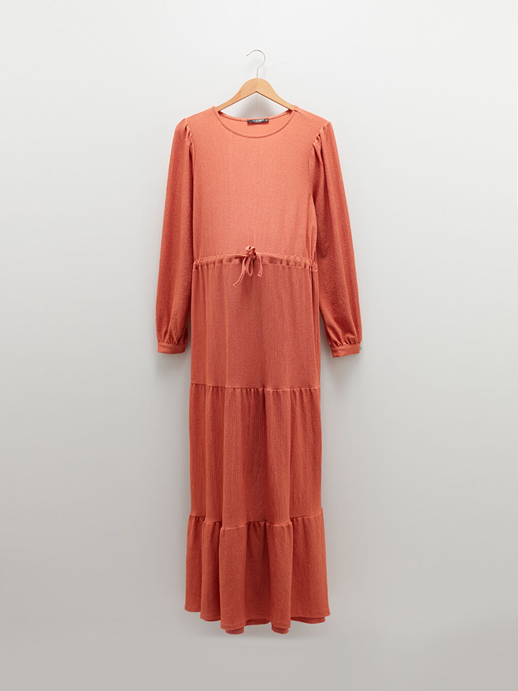 Robe De Maternité Coupe Trapèze Longue À Manches Longues Et Col Rond En Tissu Froissé-5