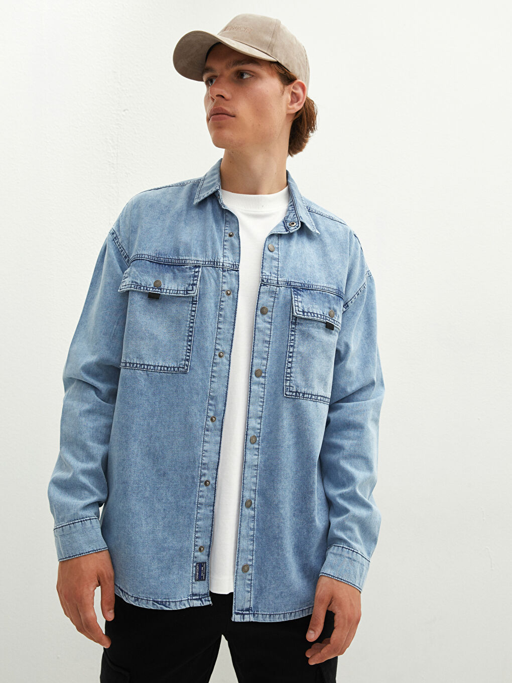 Джинсовая Рубашка Мужская Оверсайз С Длинным Рукавом-3