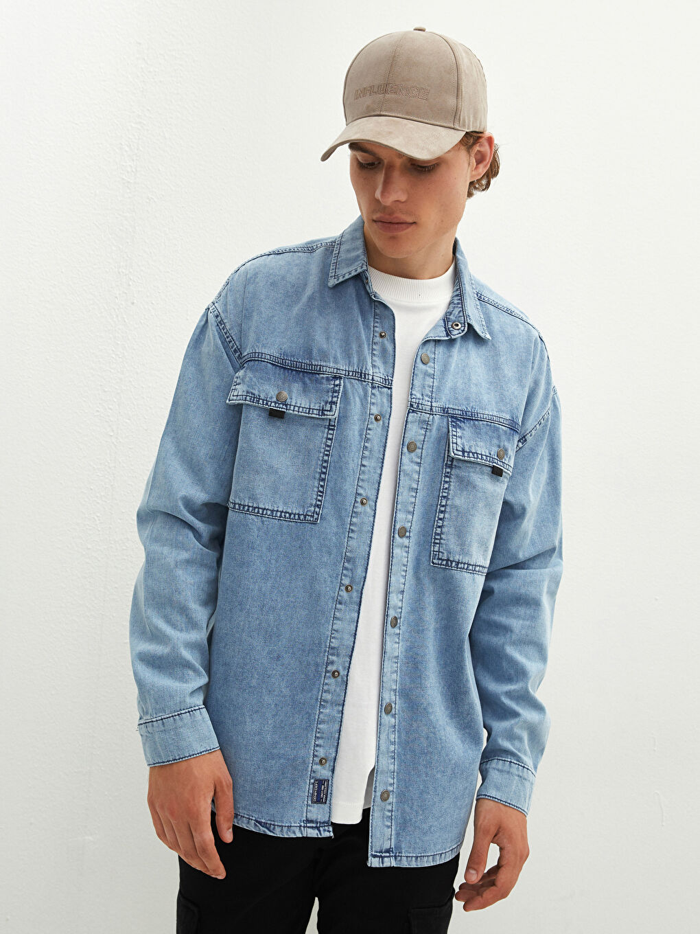Джинсовая Рубашка Мужская Оверсайз С Длинным Рукавом-1