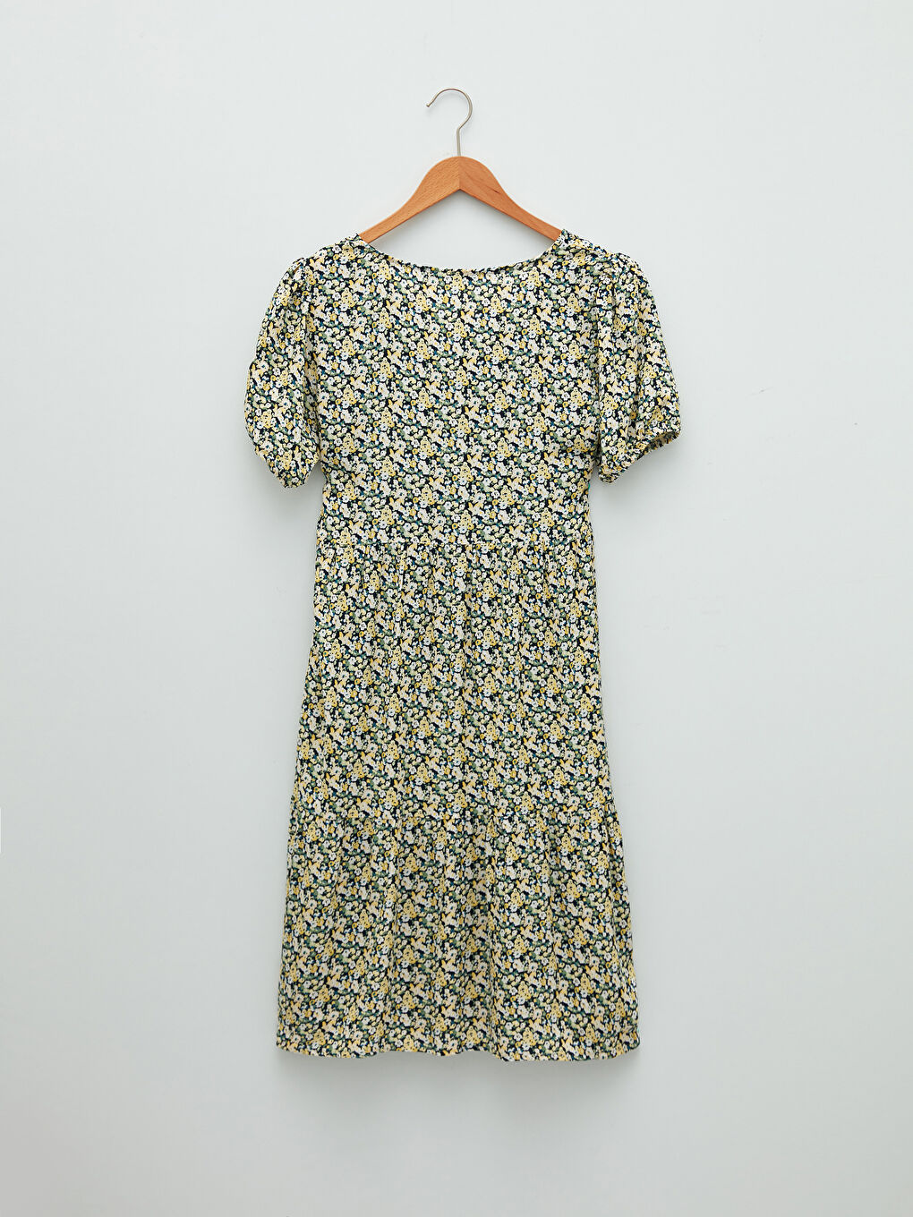 Double Breasted Collar Floral Short Sleeve Crinkle Fabric Maternity Dress-4