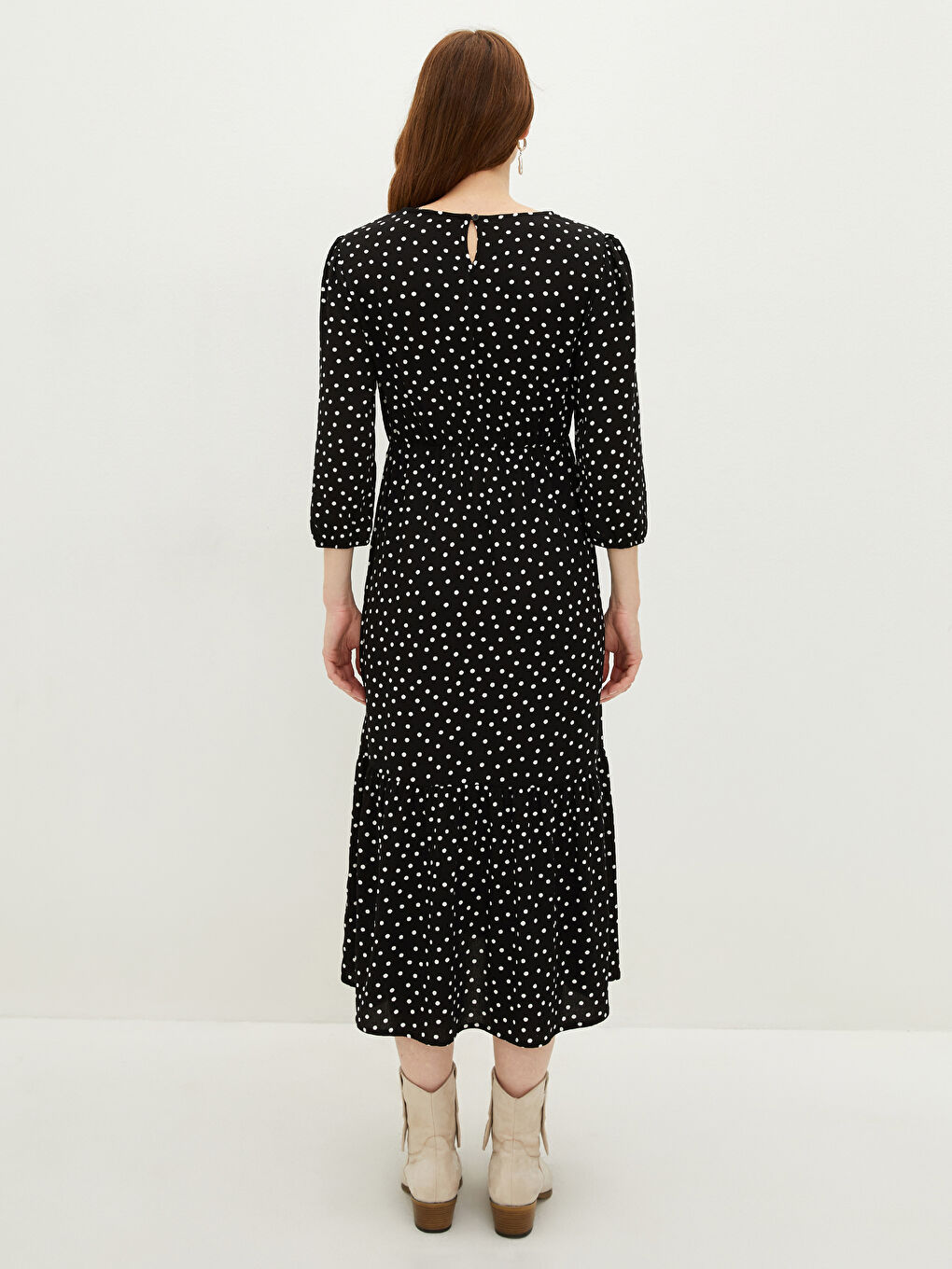 Crew Neck Polka Dot Long Sleeve Viscose Maternity Dress -W14967Z8-LQJ