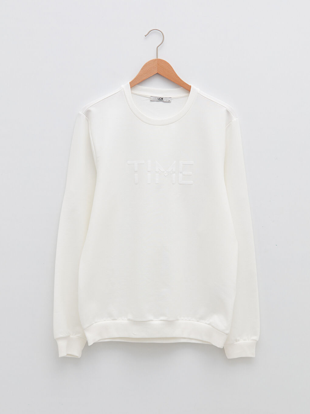 Ekru Bisiklet Yaka Uzun Kollu Baskılı İnce Erkek Sweatshirt-5