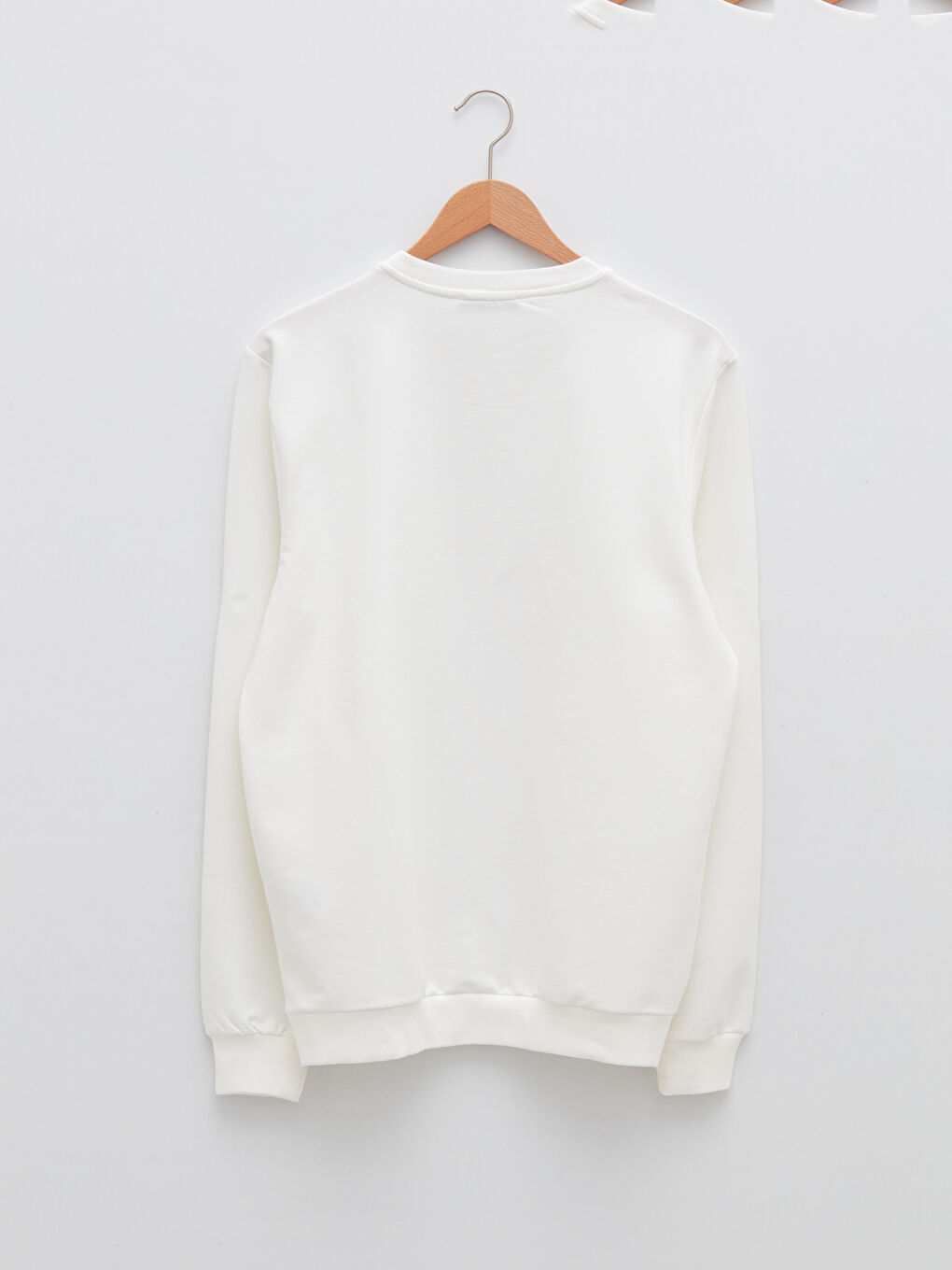 Ekru Bisiklet Yaka Uzun Kollu Baskılı İnce Erkek Sweatshirt-6