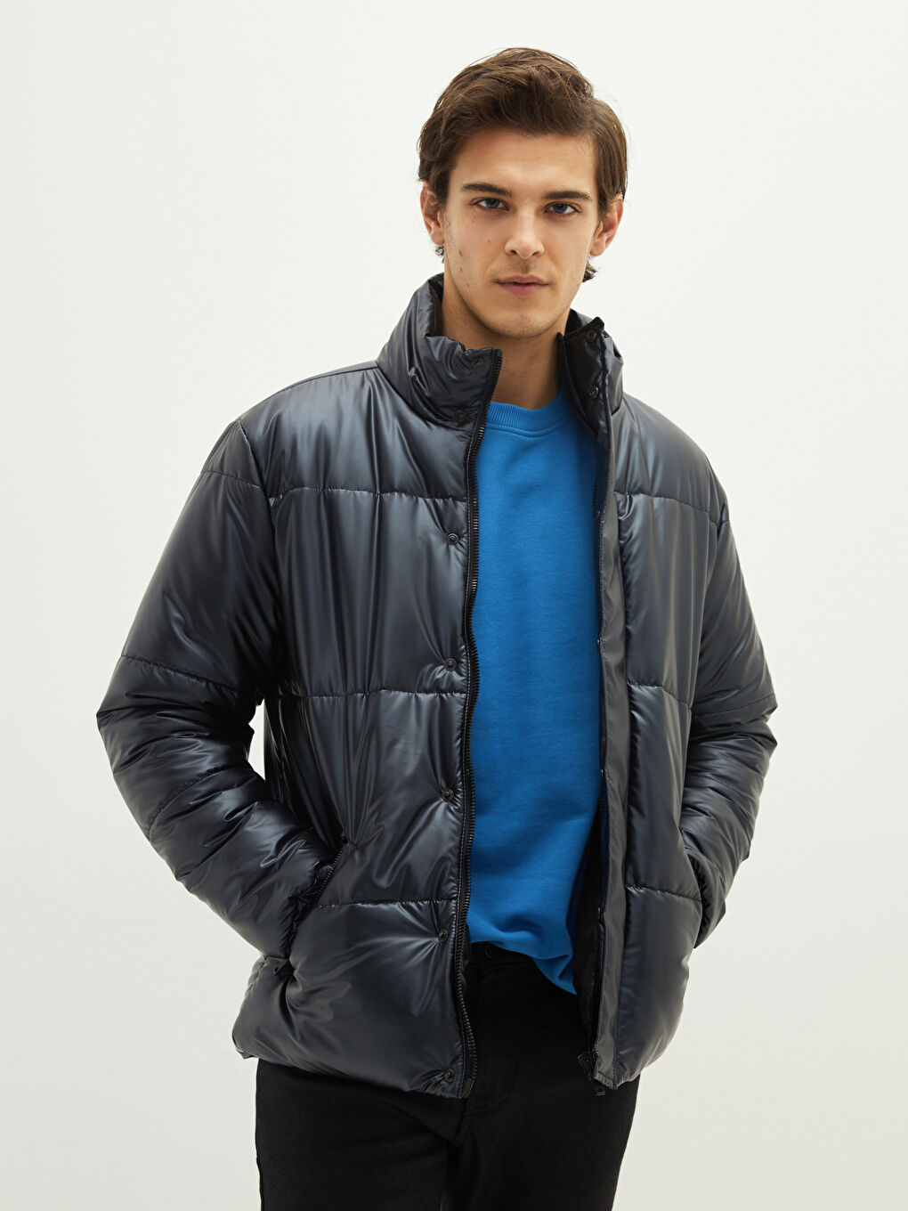 Palton Matlasată Slim Fit cu Guler Tip Pâlnie pentru Bărbați-1