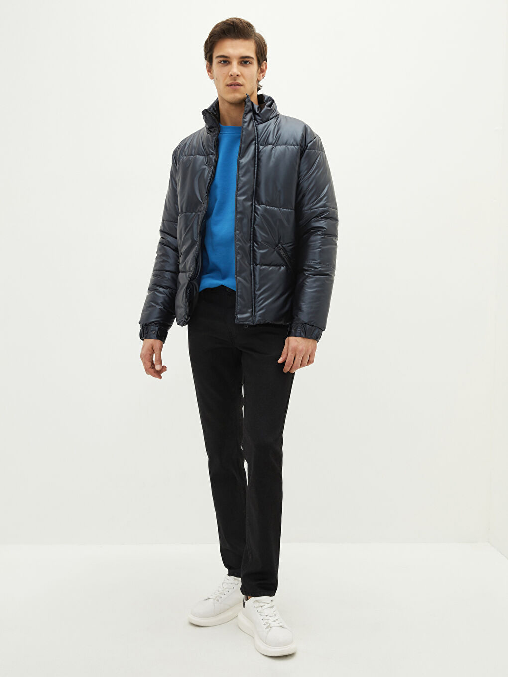 Palton Matlasată Slim Fit cu Guler Tip Pâlnie pentru Bărbați-3