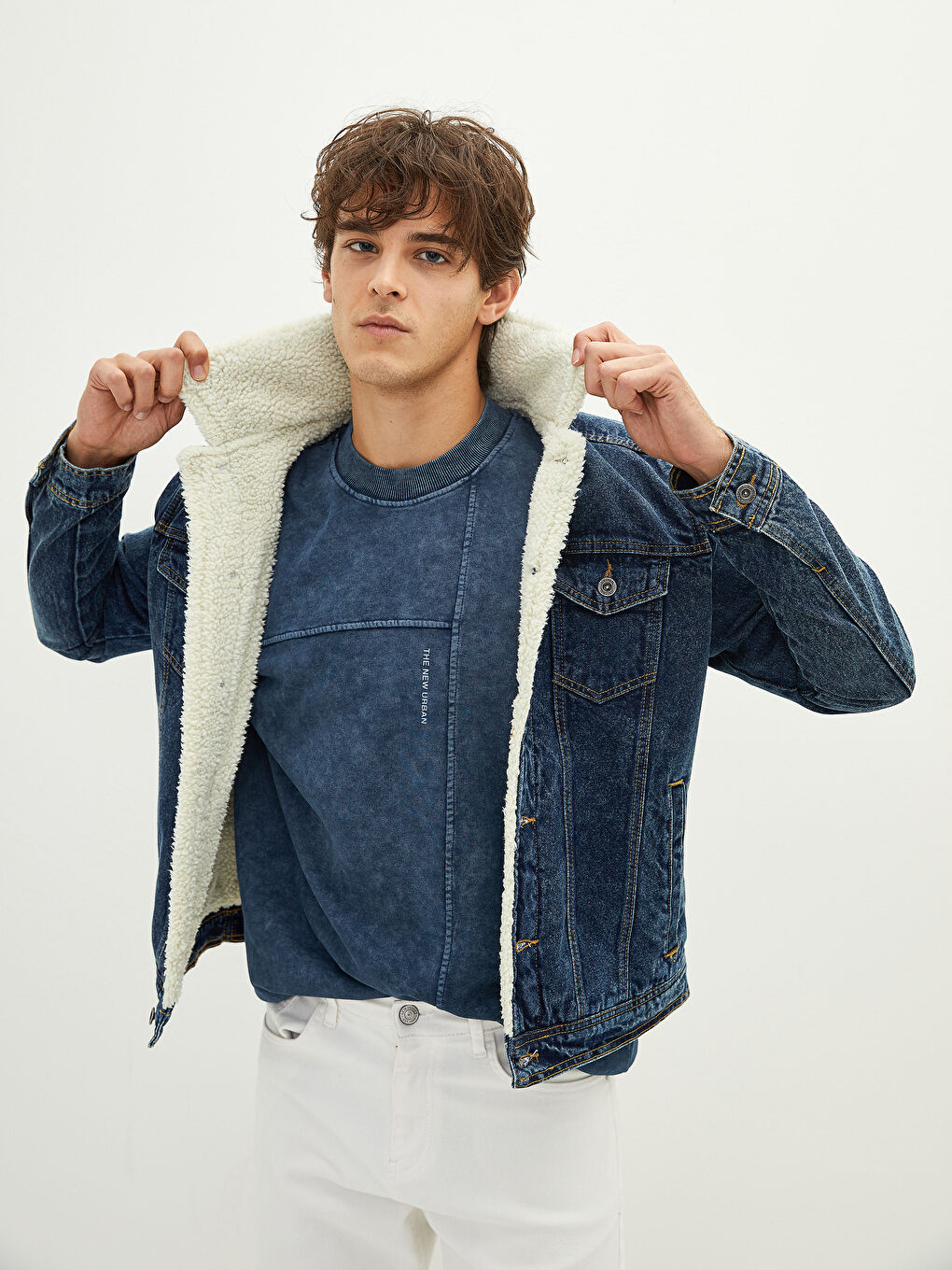 Regular Fit Collared Neck Men's Denim Coat-1