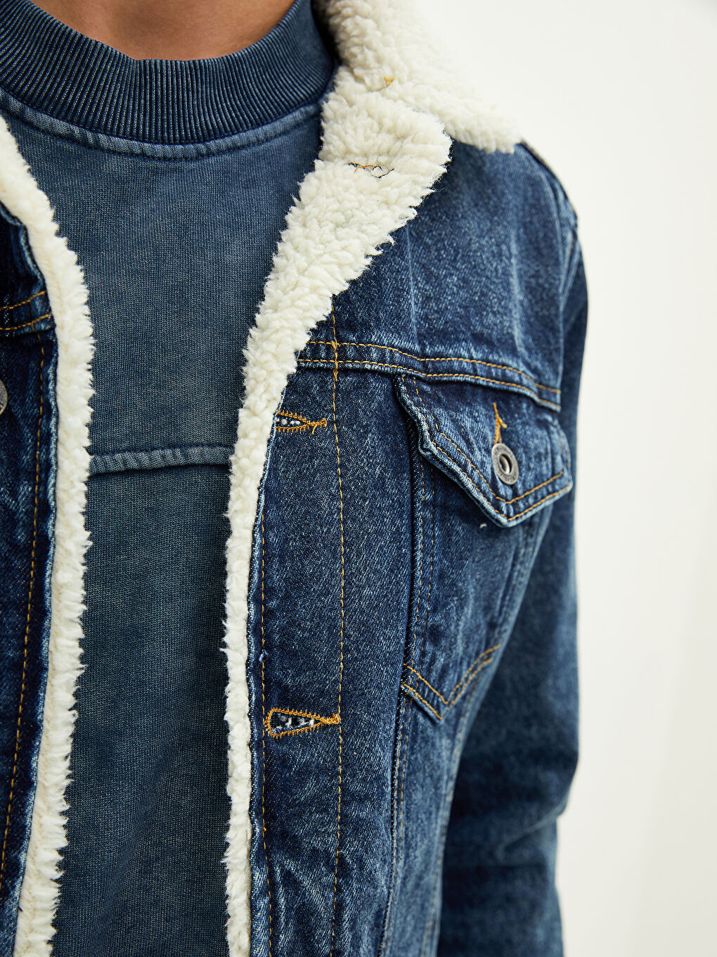 Regular Fit Collared Neck Men's Denim Coat-2