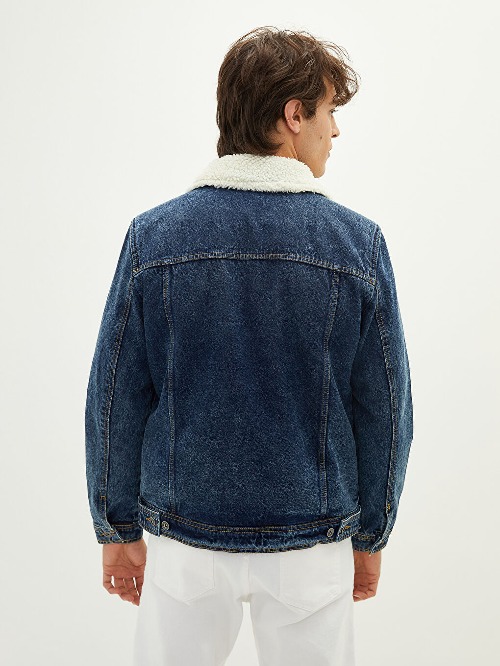 Regular Fit Collared Neck Men's Denim Coat-4