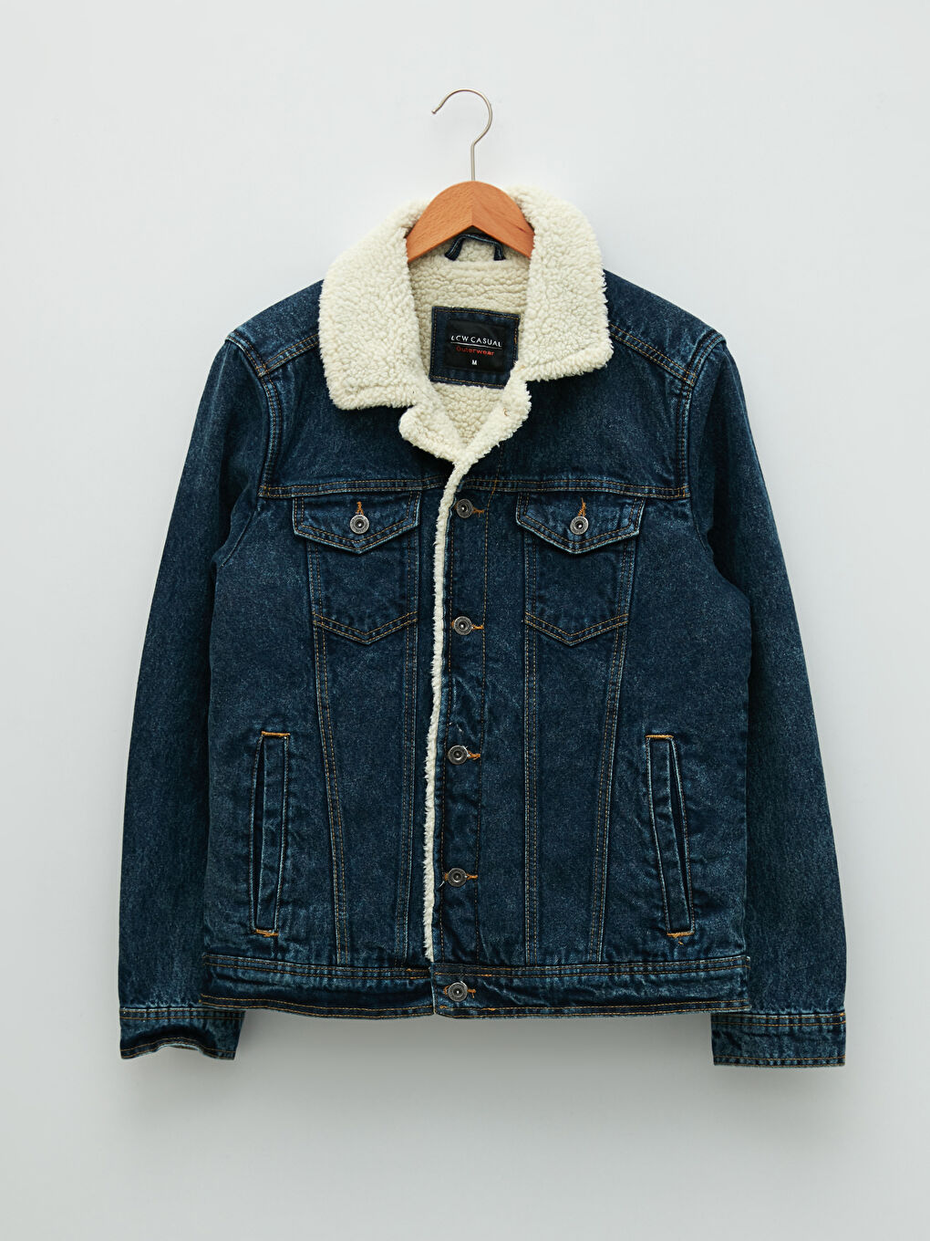 Regular Fit Collared Neck Men's Denim Coat-5