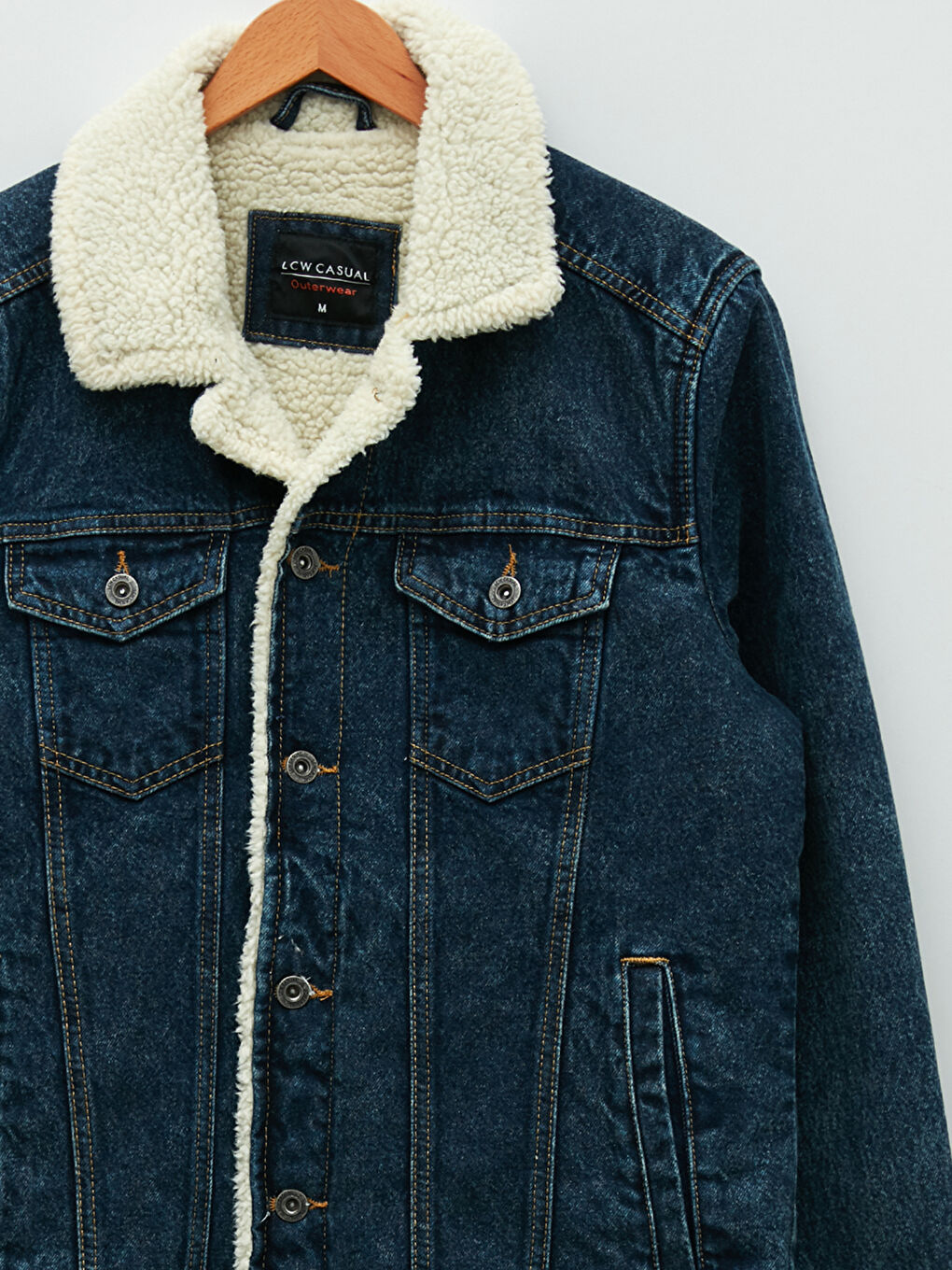 Regular Fit Collared Neck Men's Denim Coat-7