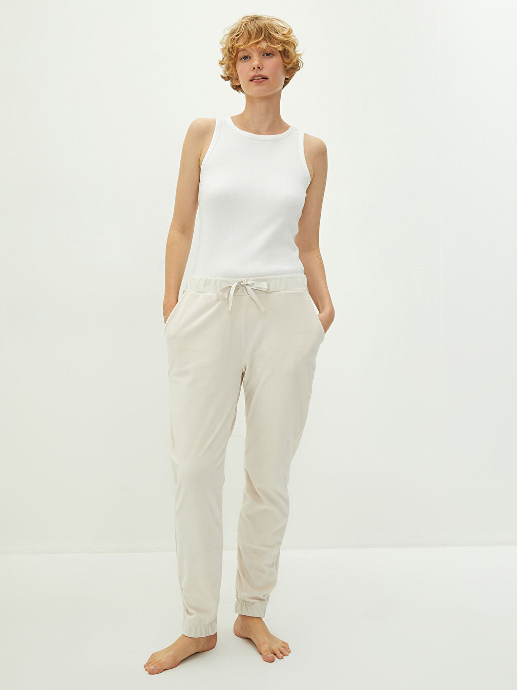 Beli Lastikli Düz Cep Detaylı Kadın Pijama Alt-1