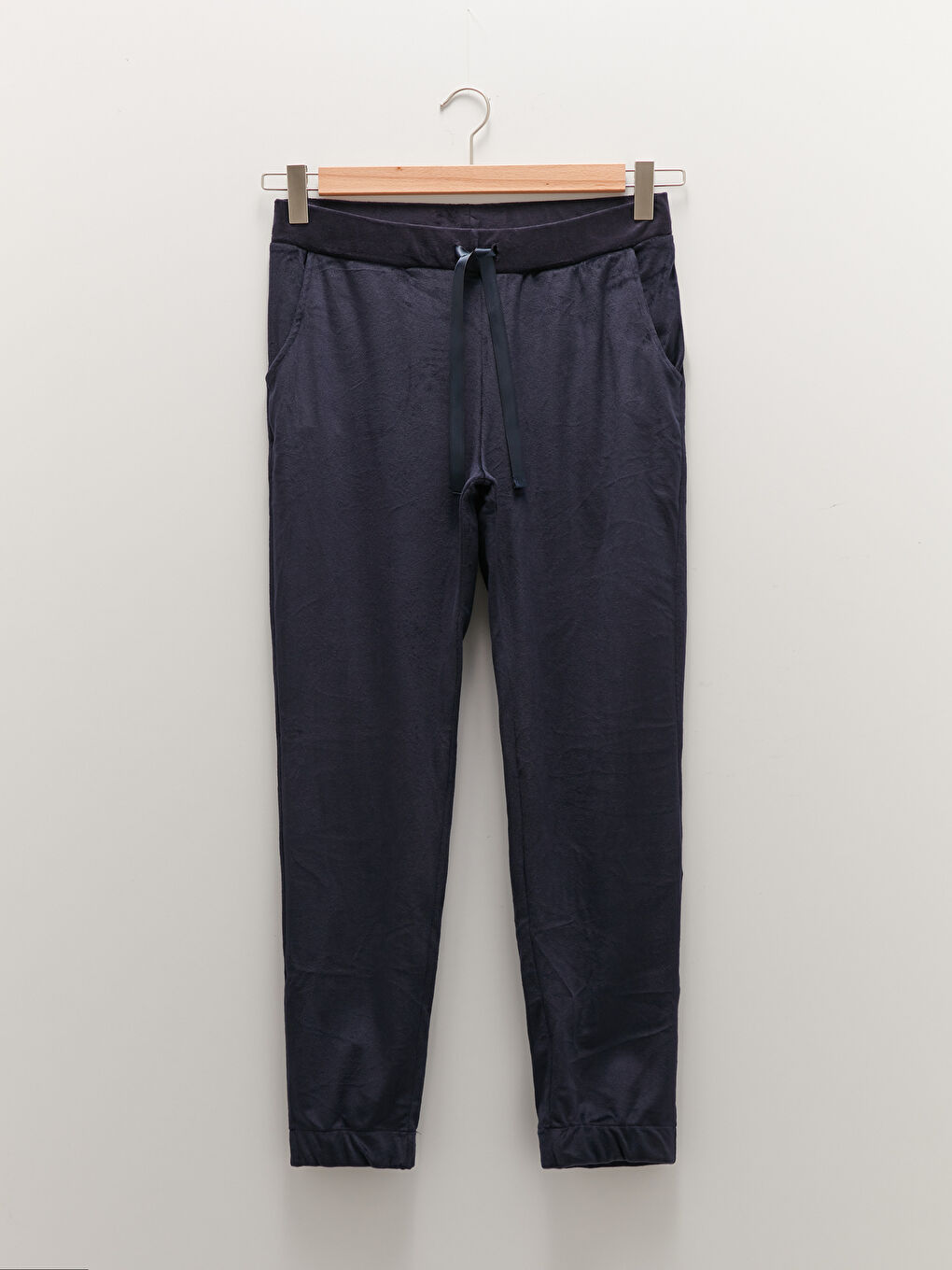 Lacivert Beli Lastikli Düz Cep Detaylı Kadın Pijama Alt-4