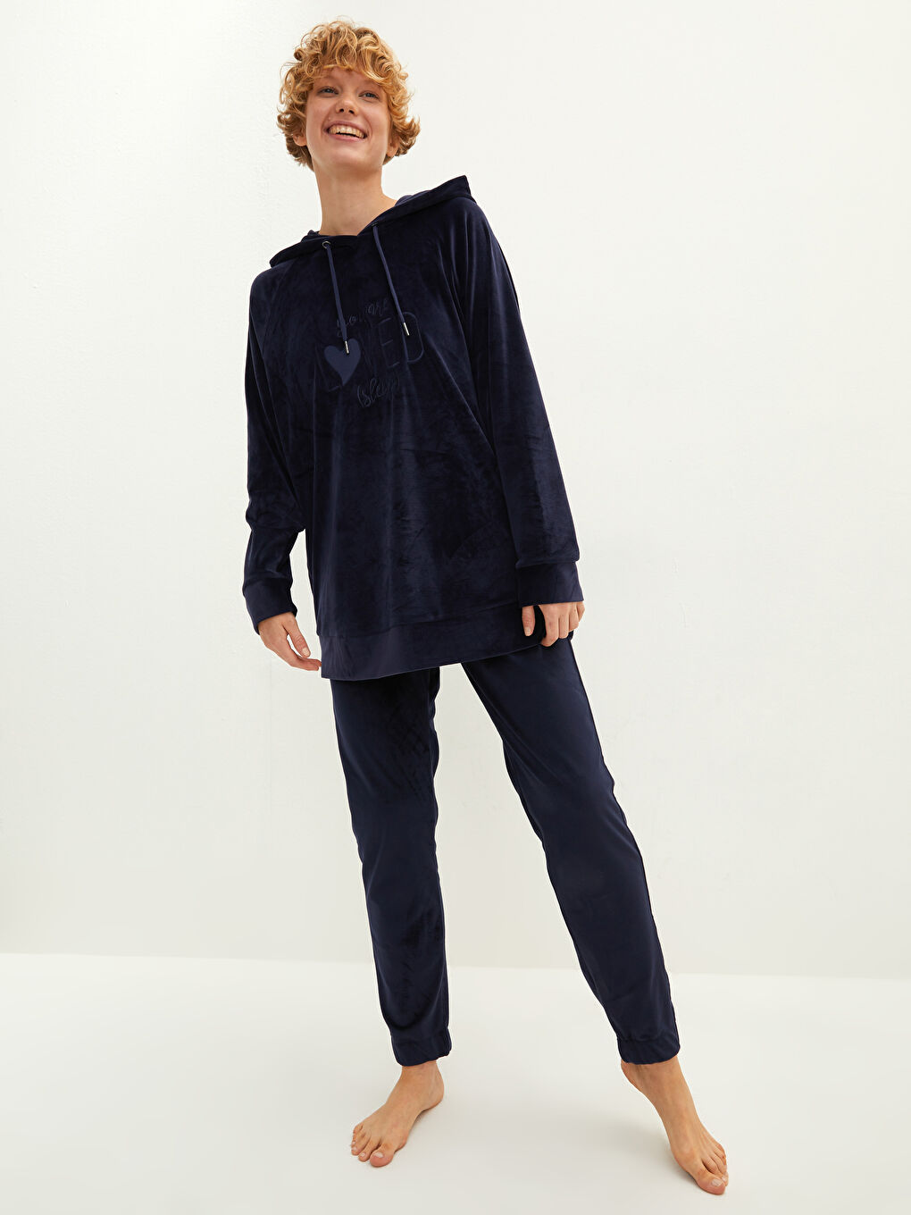 Lacivert Beli Lastikli Düz Cep Detaylı Kadın Pijama Alt-1