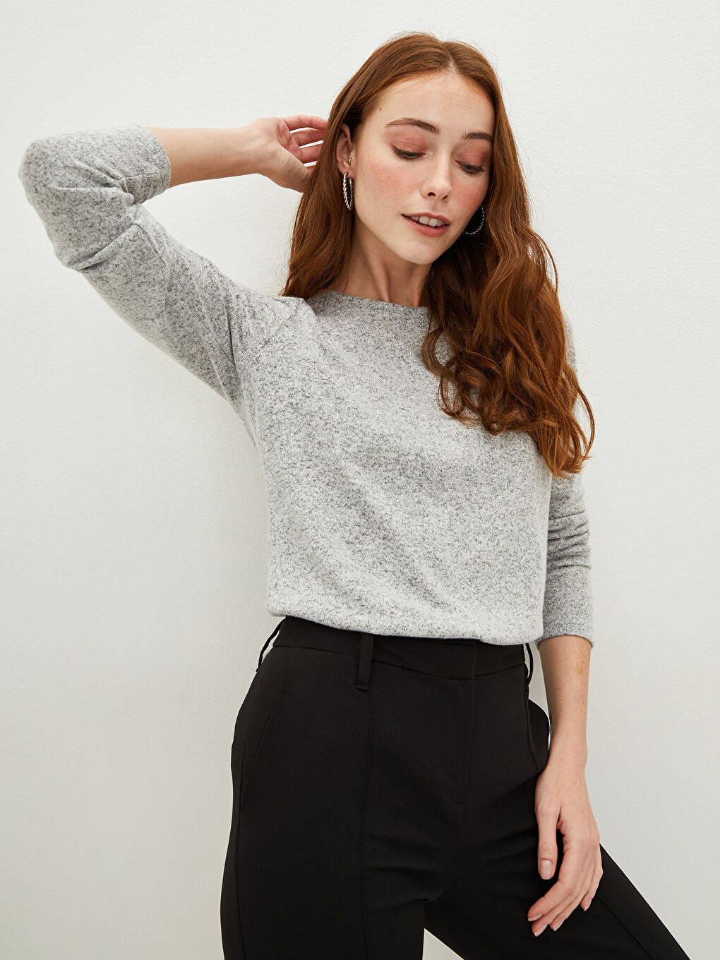 تيشيرت كم طويل سادة بياقة دائرية للسيدات-3