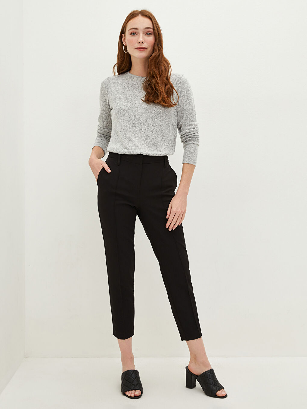 تيشيرت كم طويل سادة بياقة دائرية للسيدات-4