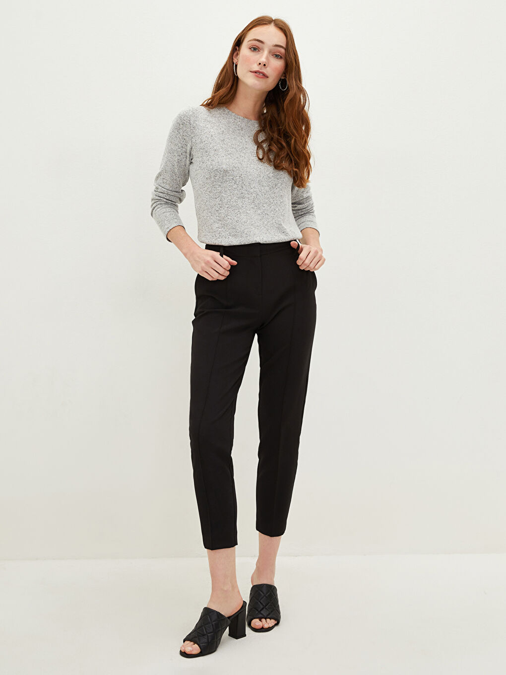 تيشيرت كم طويل سادة بياقة دائرية للسيدات-5