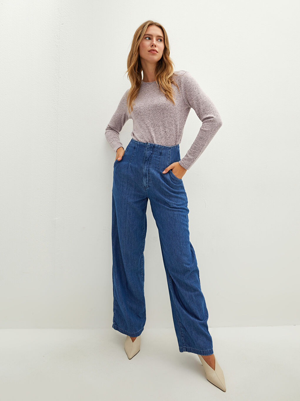 تيشيرت كم طويل سادة بياقة دائرية للسيدات-3