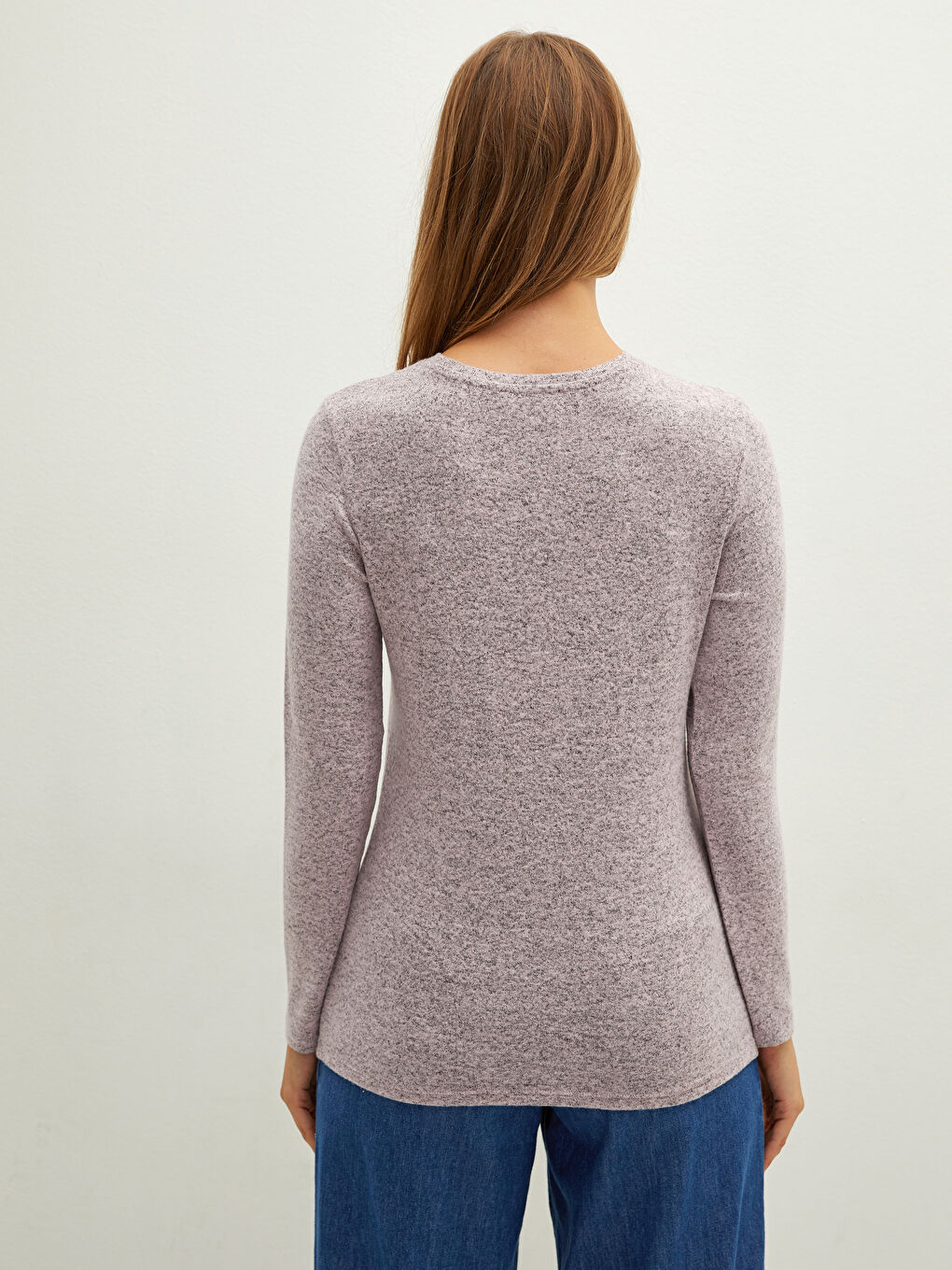 تيشيرت كم طويل سادة بياقة دائرية للسيدات-4