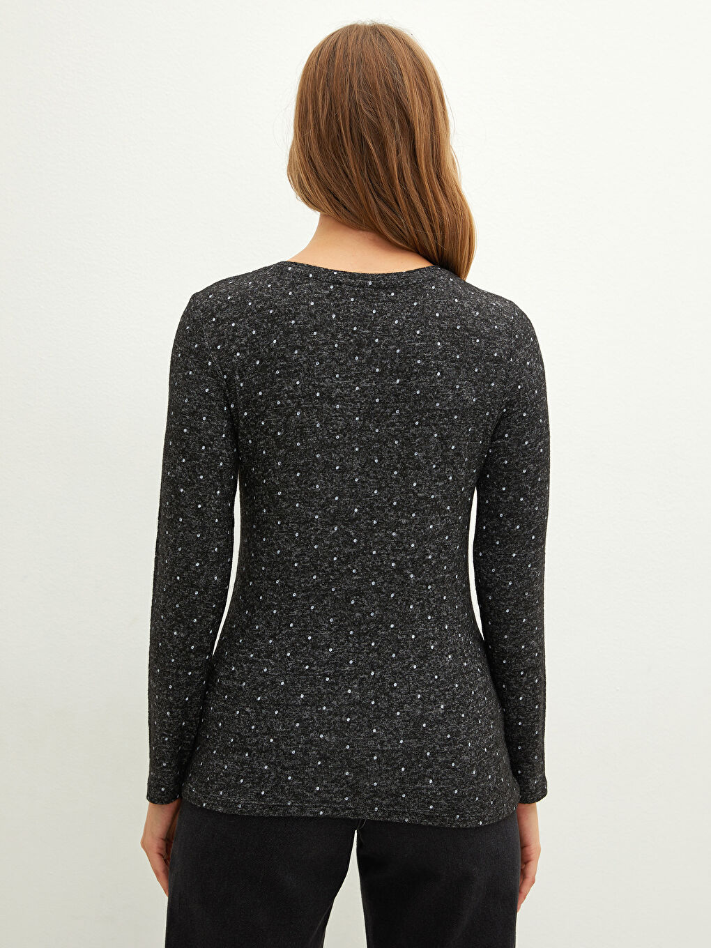 LCWAIKIKI Basic Crew Neck Polka Dot Long Sleeve Women's T-shirt -W14996Z8-LQ9