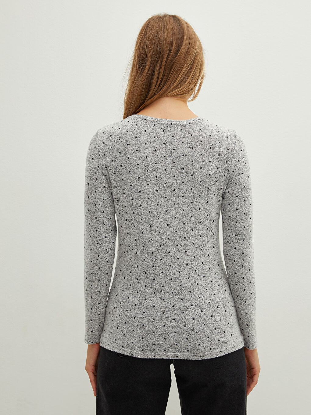 Crew Neck Polka Dot Long Sleeve Women's T-shirt-4