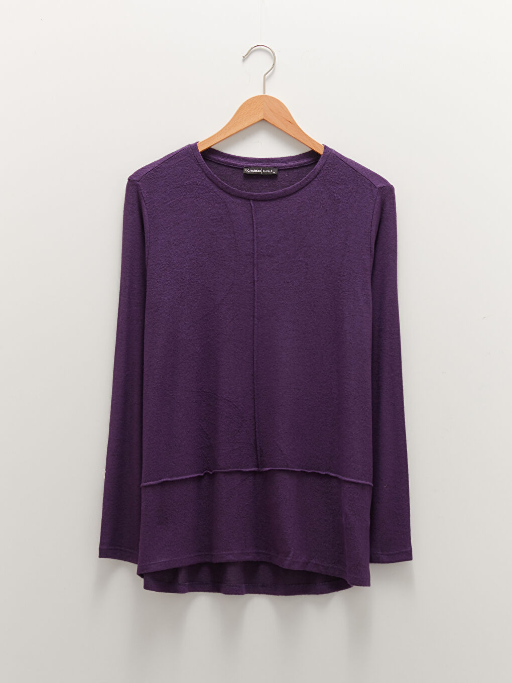 Футболка Женская С Длинным Рукавом И Круглым Вырезом, Однотонная-5