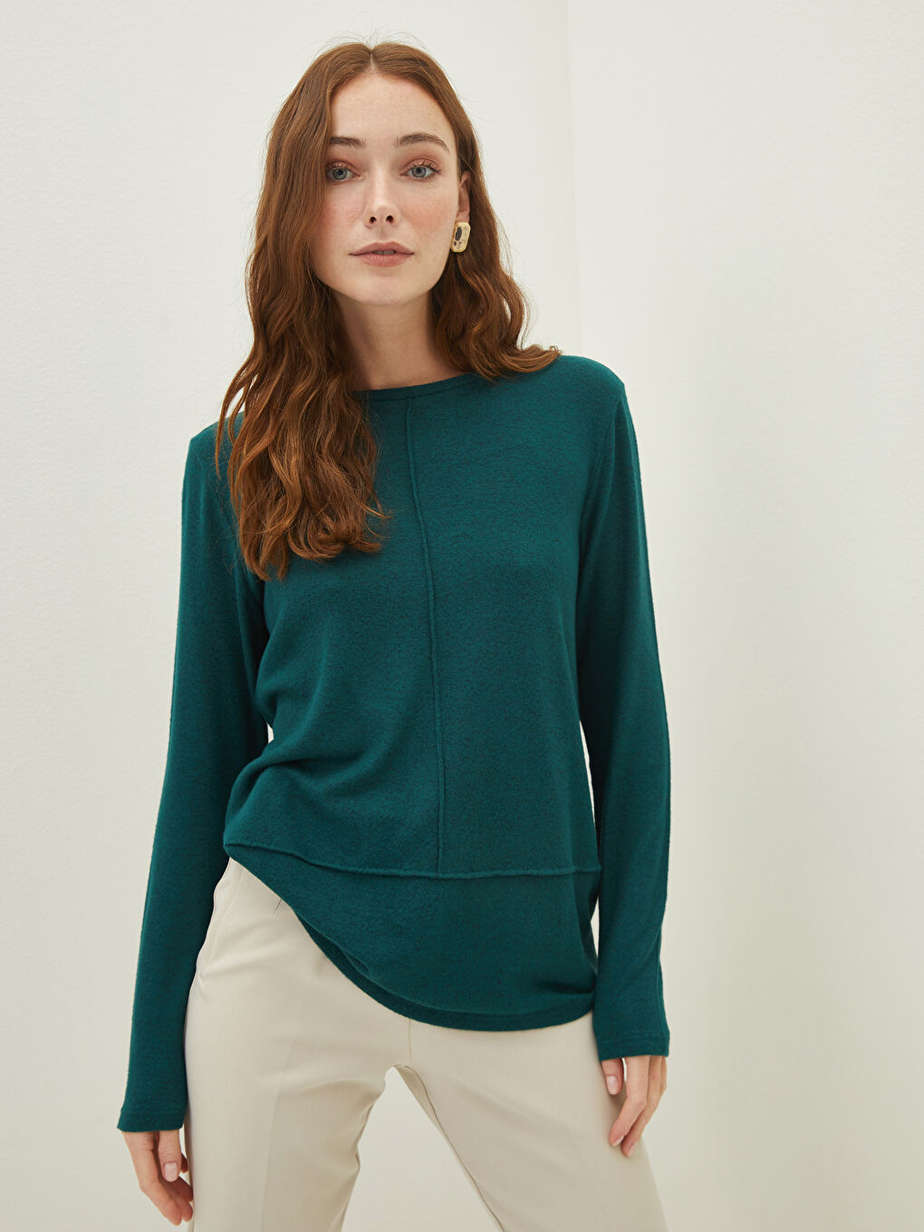 Crew Neck Plain Long Sleeve Women's T-Shirt