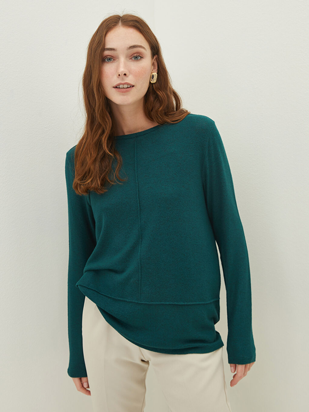 Crew Neck Plain Long Sleeve Women's T-Shirt-2