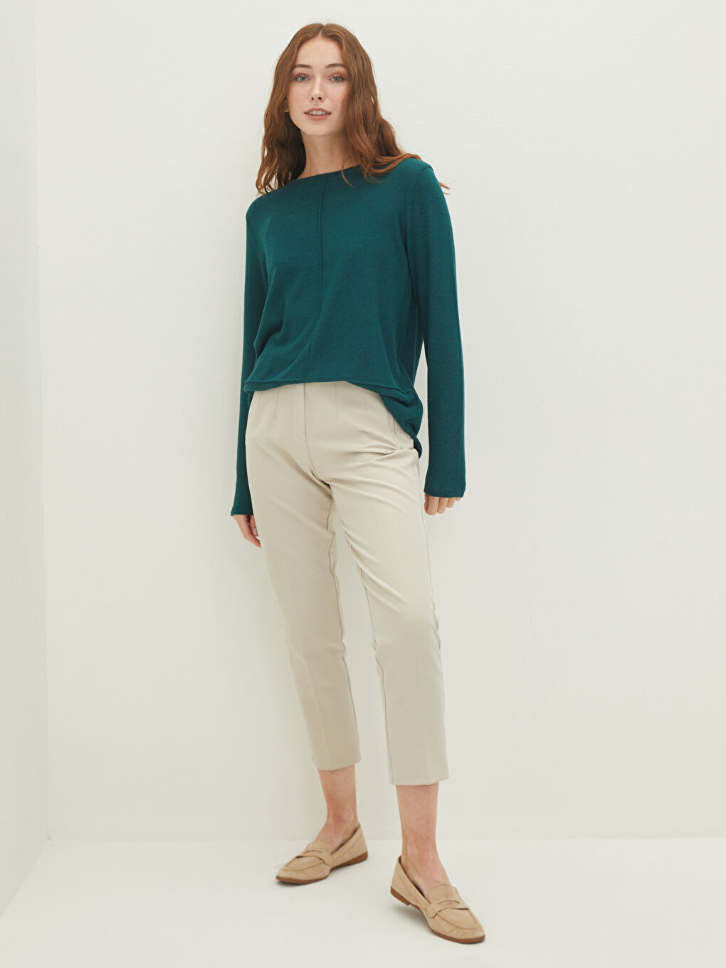 Crew Neck Plain Long Sleeve Women's T-Shirt-3