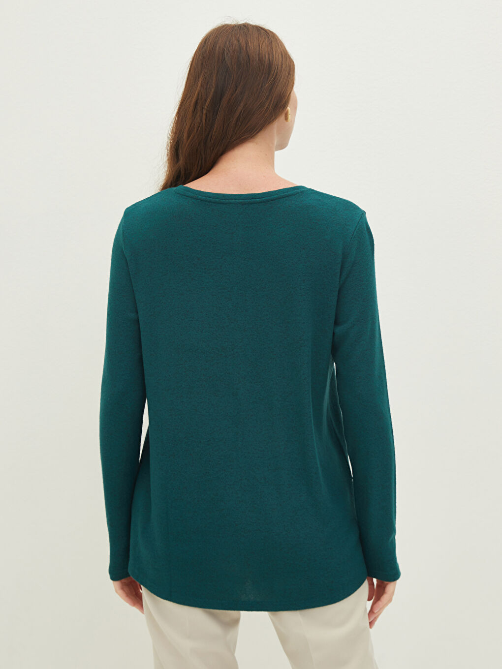 Crew Neck Plain Long Sleeve Women's T-Shirt-4