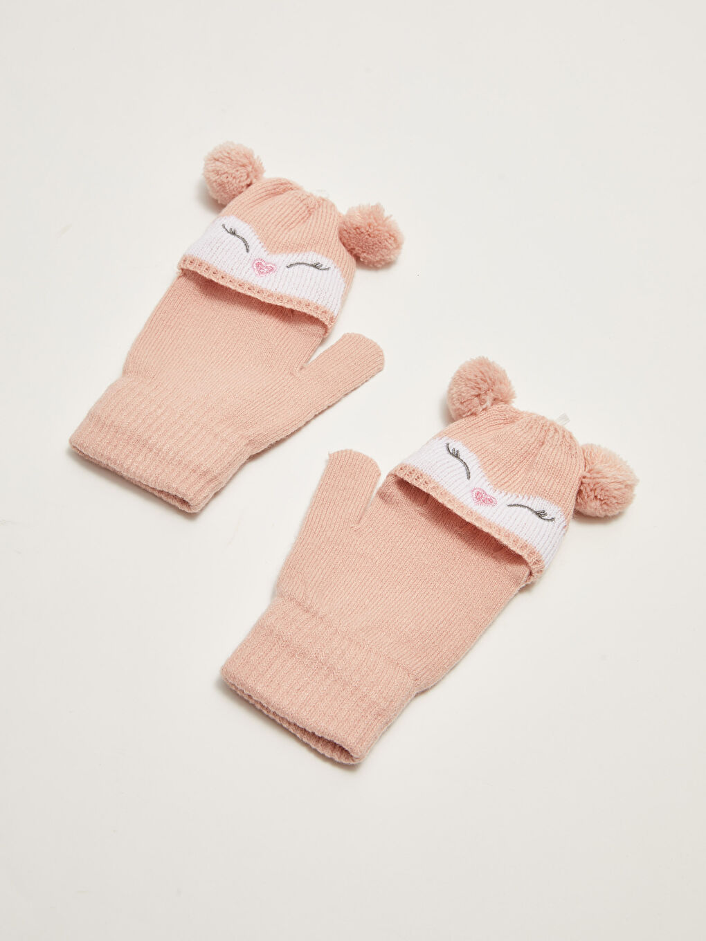 Girl Animal Figured Covered Knitwear Gloves-1
