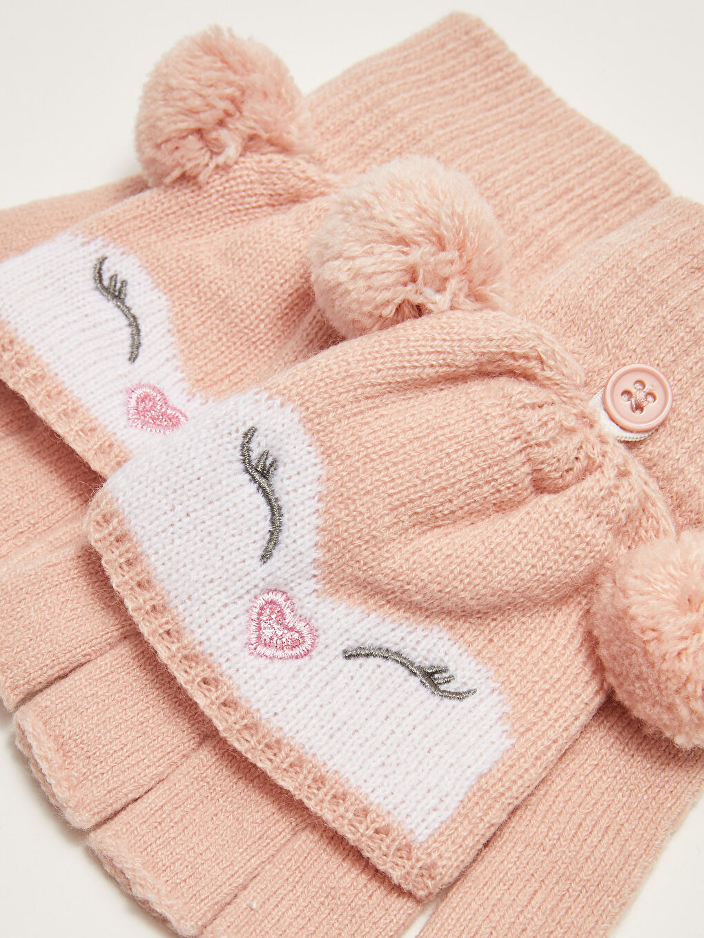 Girl Animal Figured Covered Knitwear Gloves-2