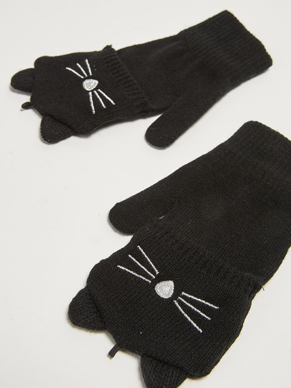 Girl Tricot Embroidered Covered Gloves-2