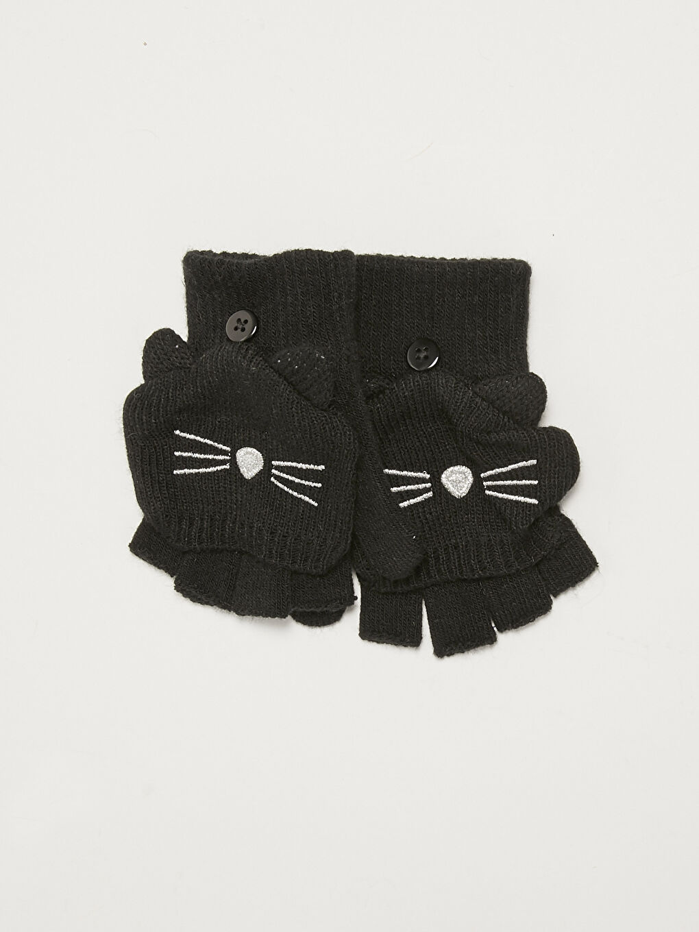 Girl's Cat Figured Embroidered Covered Knitwear Gloves