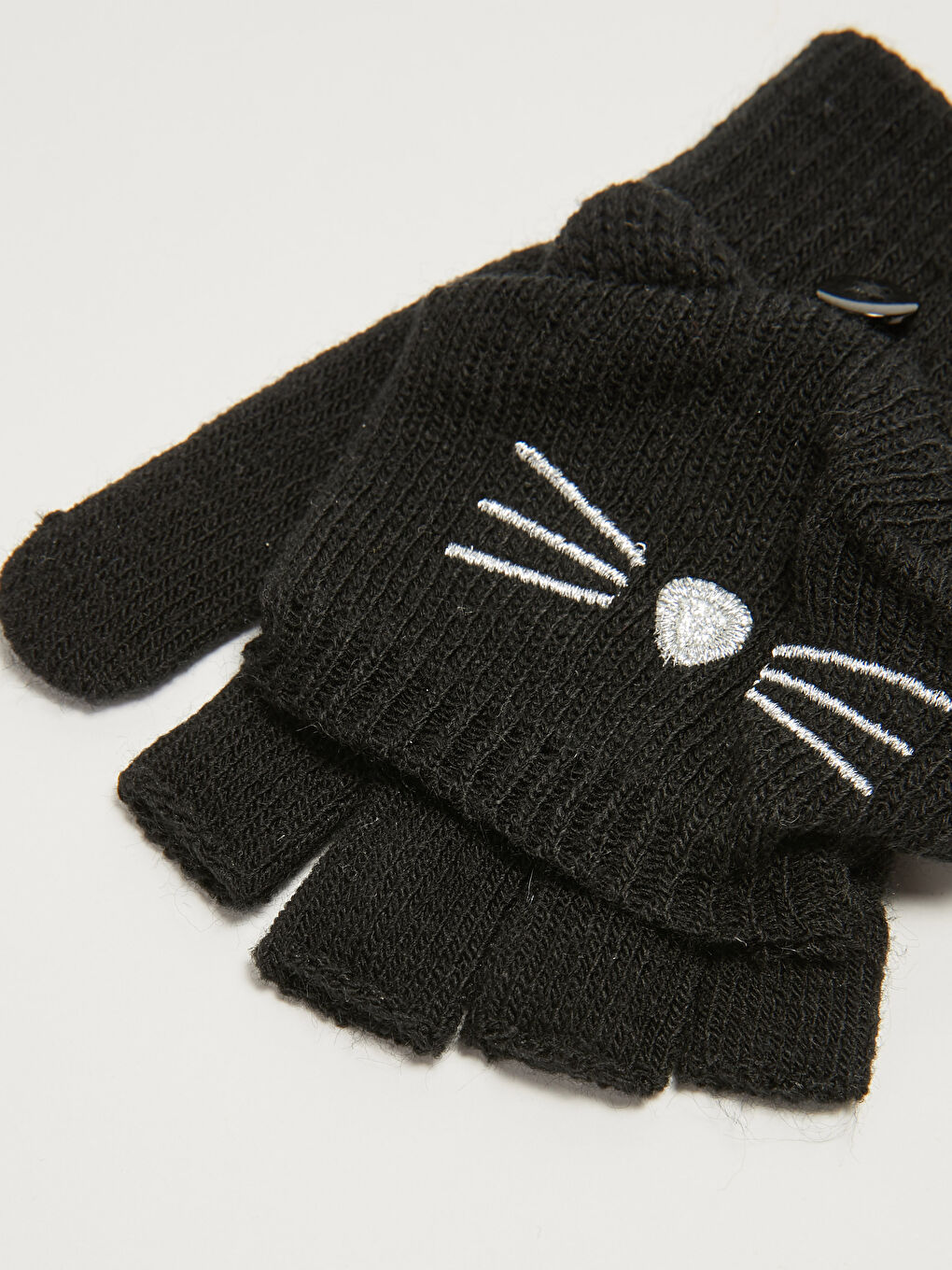 Girl's Cat Figured Embroidered Covered Knitwear Gloves-1