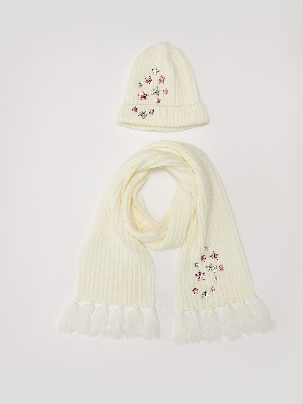 LCW ACCESSORIES Mädchen Bestickter Strickschal und Baskenmütze -W15020Z4-D3W