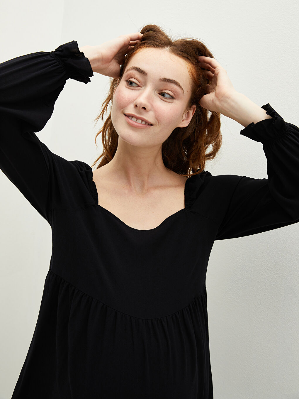 Blouse de maternité en viscose à manches longues et col carré-3