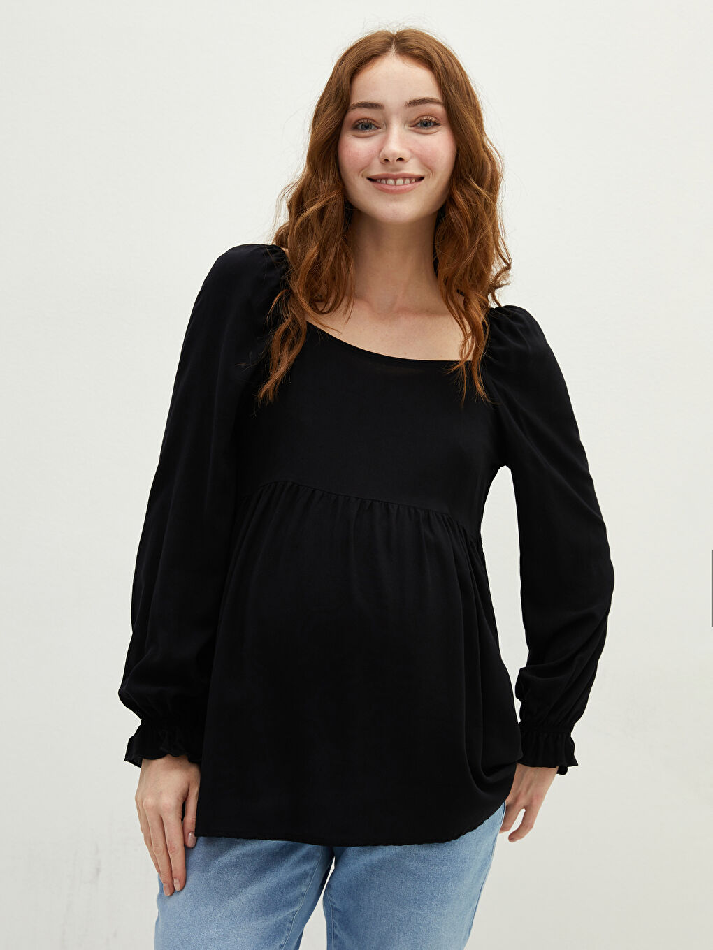 Blouse de maternité en viscose à manches longues et col carré-1