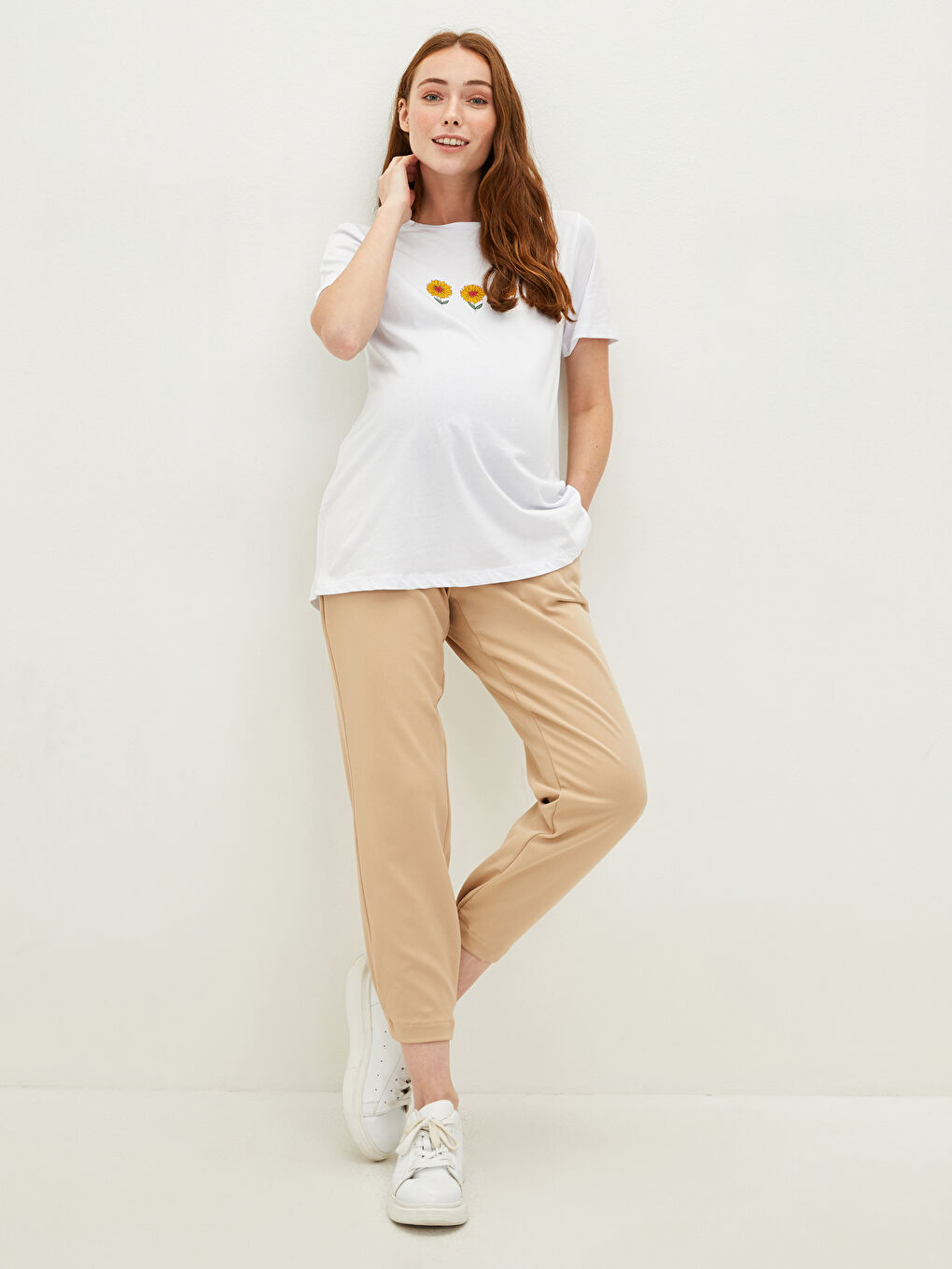 Elastic Waist Straight Pocket Detailed Gabardine Maternity Harem Pants-3