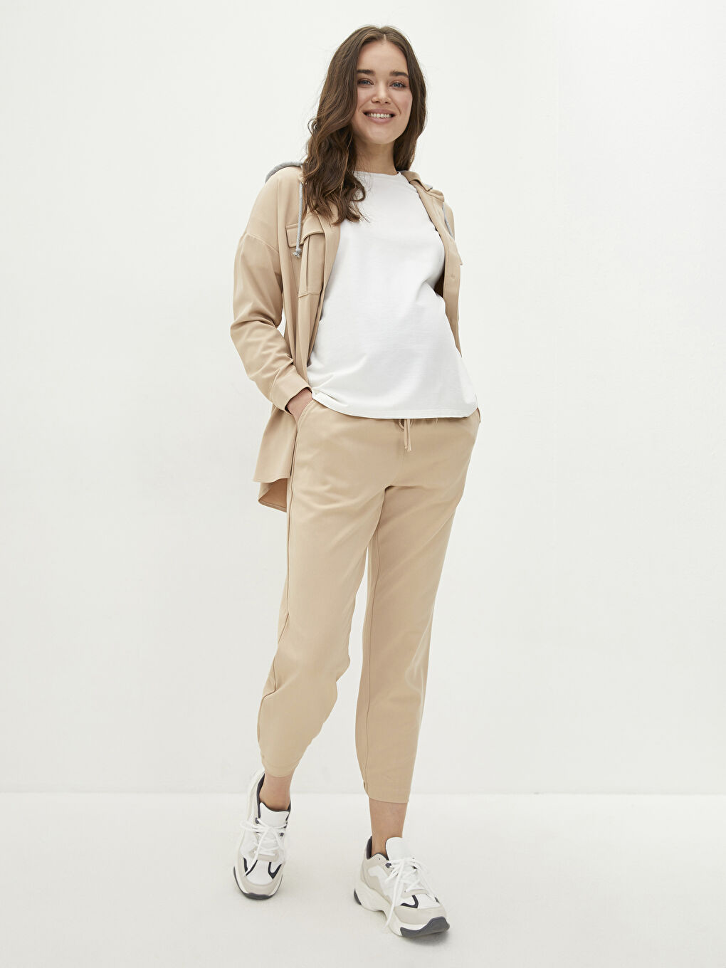 Elastic Waist Straight Pocket Detailed Gabardine Maternity Harem Pants