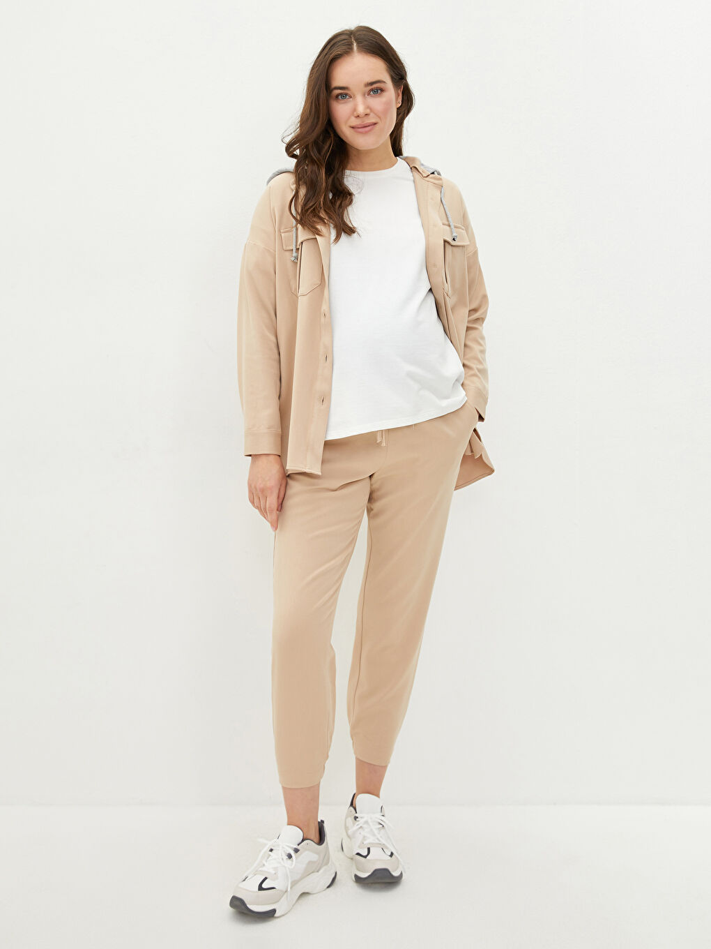 Elastic Waist Straight Pocket Detailed Gabardine Maternity Harem Pants-2