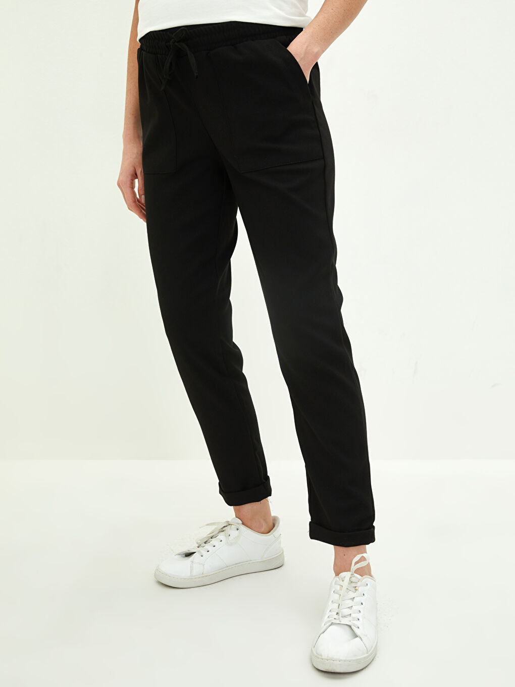 Siyah Beli Lastikli Düz Cep Detaylı Gabardin Hamile Pantolon-2