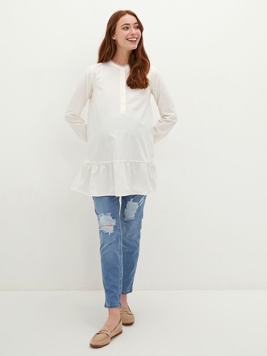 ياقة مندرين كم طويل قماش بوبلين سترة حمل-4