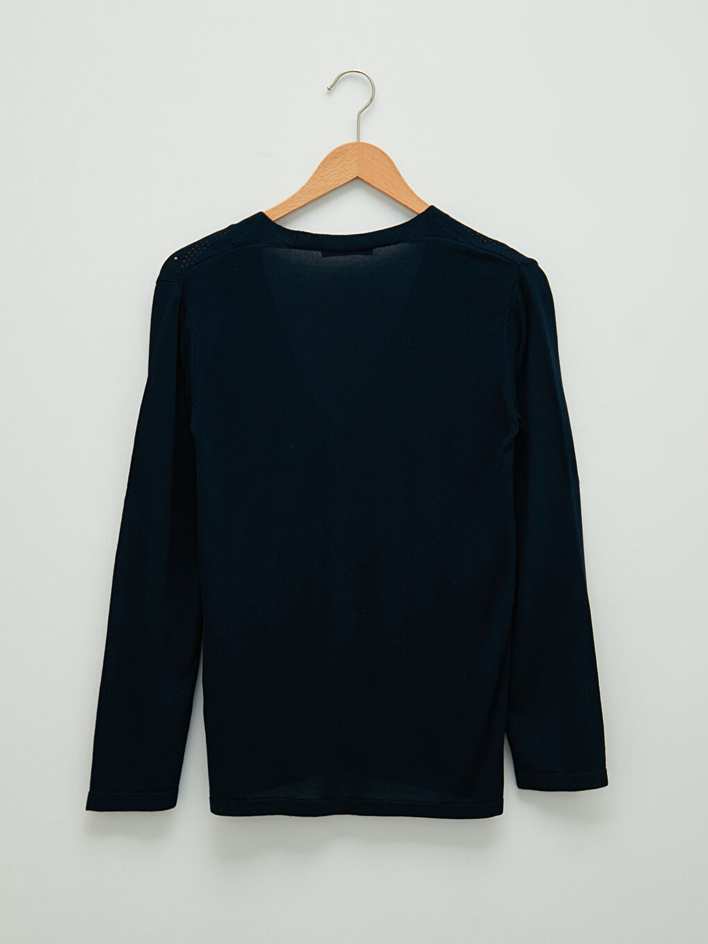 Lacivert V Yaka Kendinden Desenli Uzun Kollu Kadın Triko Hırka-6