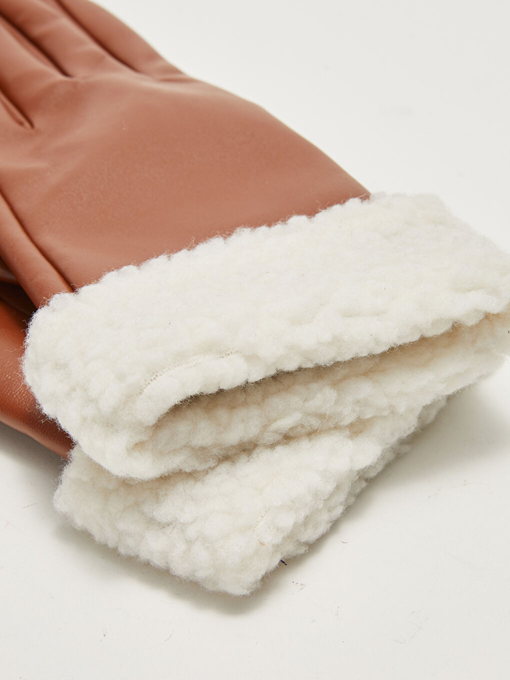 Leather Look Plush Detailed Women's Gloves-5