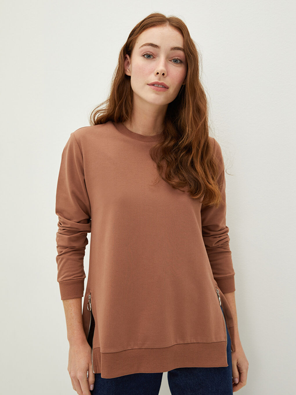 LCWAIKIKI Basic Crew Neck Plain Long Sleeve Women's Sweatshirt -W15139Z8-GWY