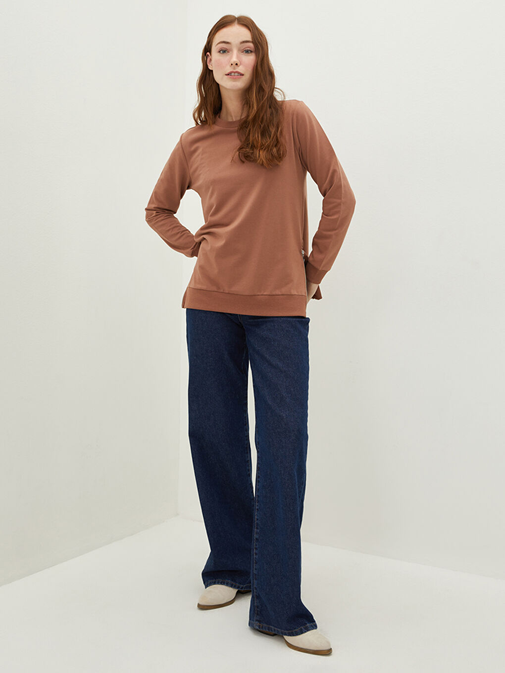 LCWAIKIKI Basic Crew Neck Plain Long Sleeve Women's Sweatshirt -W15139Z8-GWY