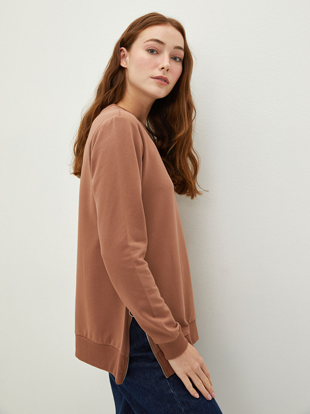 LCWAIKIKI Basic Crew Neck Plain Long Sleeve Women's Sweatshirt -W15139Z8-GWY