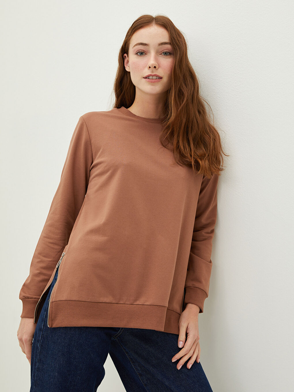 LCWAIKIKI Basic Crew Neck Plain Long Sleeve Women's Sweatshirt -W15139Z8-GWY